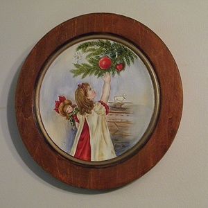wooden wall décor plate hand painted girl Doll